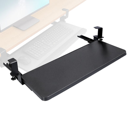 1Pc 25.59x9.64x0.51in Keyboard Mouse Tray Under Desk Retractable Slide Out Drawer Height Adjustable With C Clamp 55LBS Load