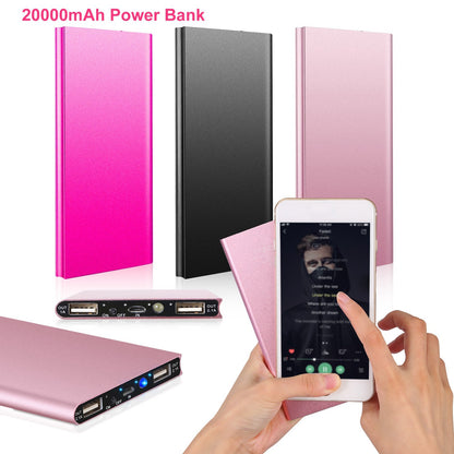 20000mAh Power Bank Ultra-thin External Battery Pack Phone Charger Dual USB Port