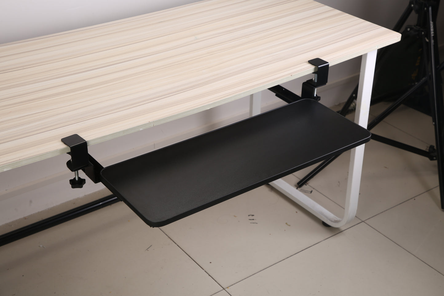 1Pc 25.59x9.64x0.51in Keyboard Mouse Tray Under Desk Retractable Slide Out Drawer Height Adjustable With C Clamp 55LBS Load