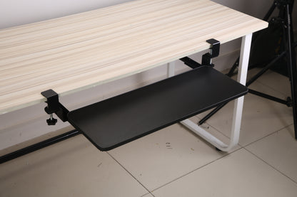1Pc 25.59x9.64x0.51in Keyboard Mouse Tray Under Desk Retractable Slide Out Drawer Height Adjustable With C Clamp 55LBS Load