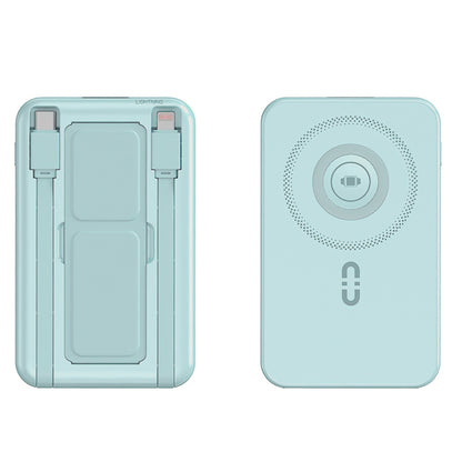 1Pc 3 In 1 10000mAh MagSafe Fast Charging Power Bank PD20W Portable Charger With 2 Built In Cables Stand Fit For IOS Phone 16 15 13 Series And More